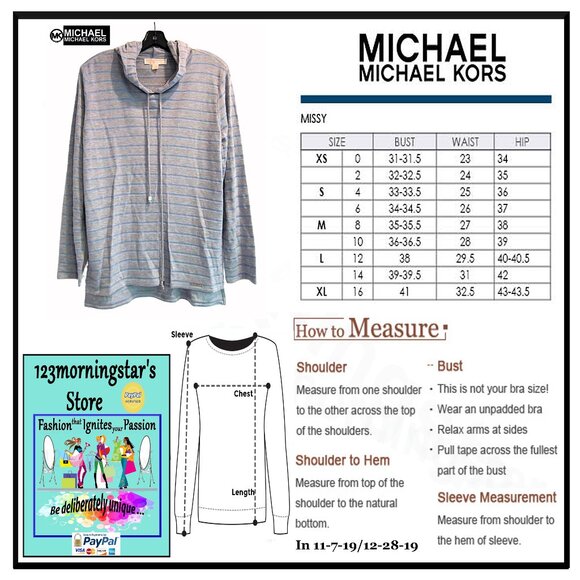 MICHAEL Michael Kors NEW Skater CHAMBRAY BLUE Stripe Drawstring Hoodie L - Picture 12 of 12